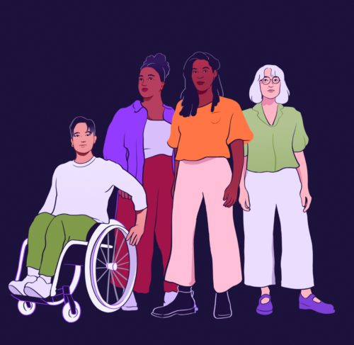 Illustration of four people from diverse backgrounds.